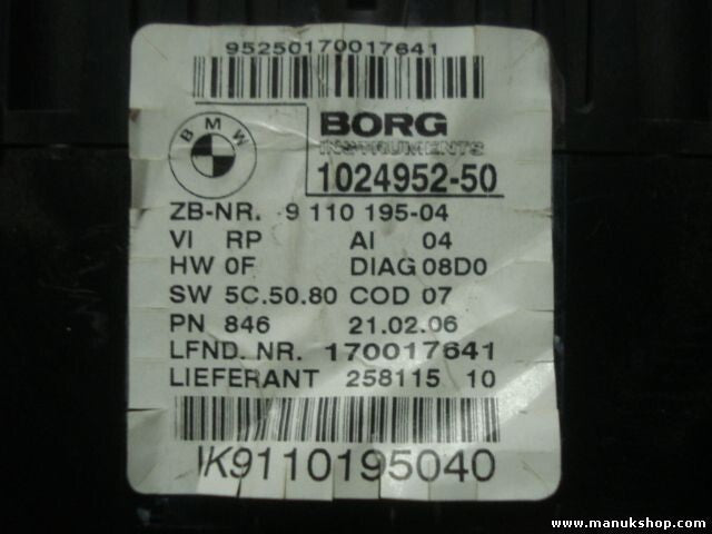 Kombiinstrument Tacho BMW E87 102495250 1024952-50 911019504 9 110 195-04