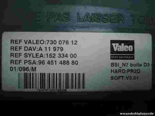 BSI Sicherungskasten Peugeot Citroen 9645148880 BSI N7 VALEO 73007612 15233400