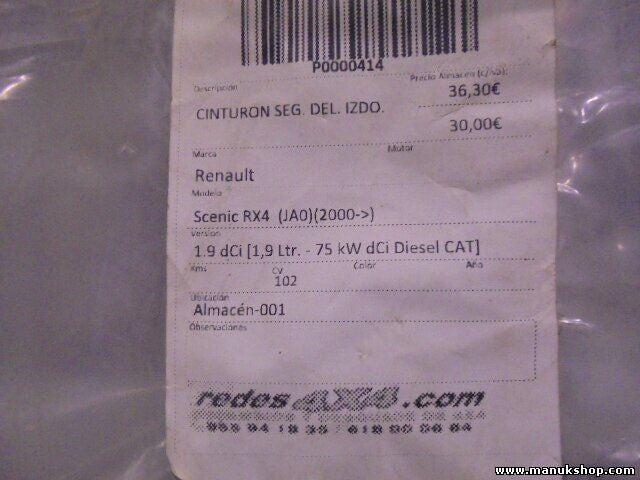 Sicherheitsgurt Gurt Renault Scenic 1.9 dCi 75kw Dci RX4 JA0 TRW1843594 432479