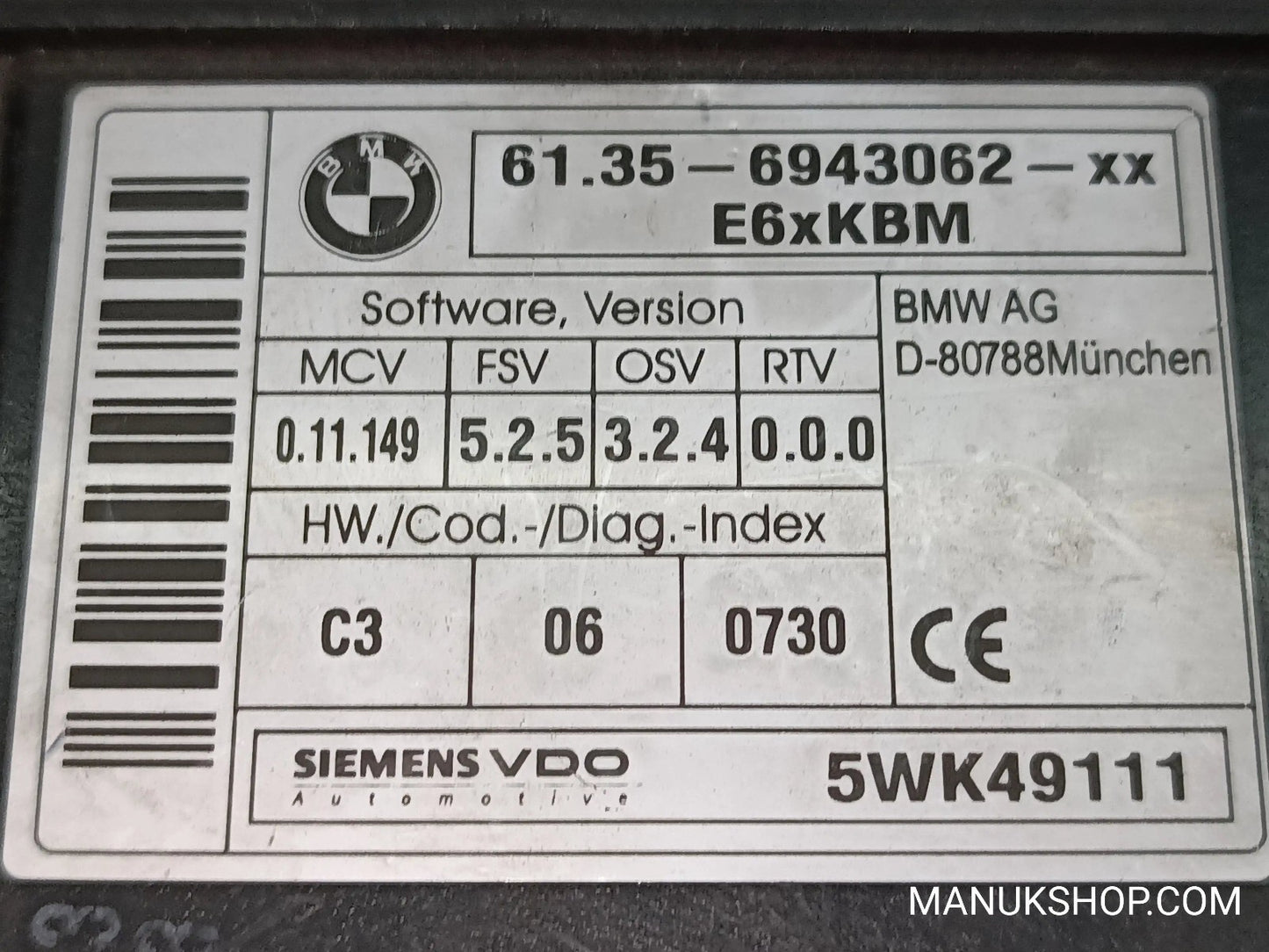 Karosseriesteuergerät BMW 5 E60 E61 61356943062XX 61.35-6943062 - XX 5WK49111