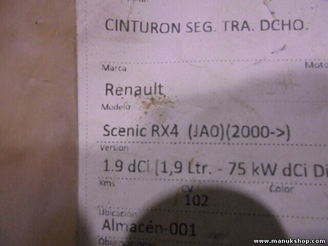 Sicherheitsgurt Gurt Renault Scenic RX4 1.9 DCI 75 KW A509278 AC51 A509278AC51