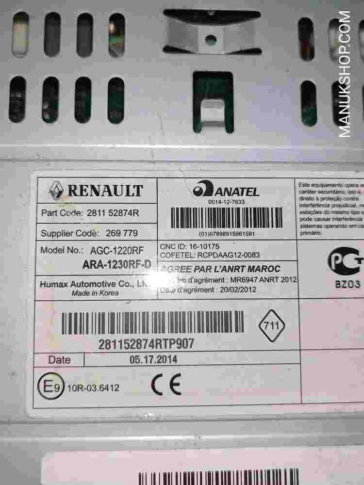Multi-Info-Display Radio Renault Clio Duster Logan Sandero 281152874R AGC1220RF