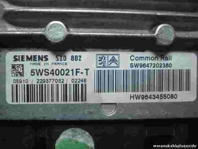 Motorsteuergerät Citroen C2 1.4 SW9647202380 9647202380 HW9643455080 5WS40021F-T