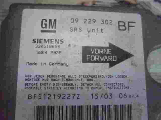 Airbagsensor Airbagsteuergerät / Opel Astra G ( BF) 09229302 330518650 5WK42925