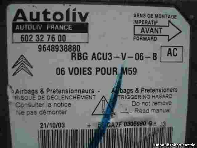 Airbagsensor Airbagsteuergerät Citroen Berlingo I (AC) 9648938880 602327600
