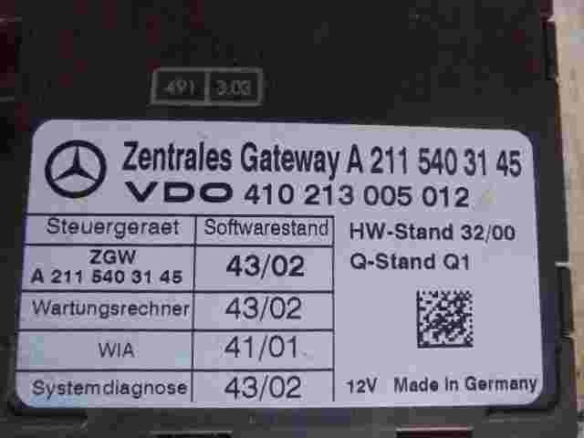 Steuergerät Zentrales Gateway Mercedes W211 A2115403145 Q1 VDO 410213005012