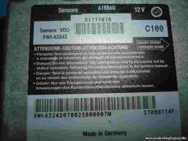 Airbagsensor Airbagsteuergerät Fiat Stilo 51711816 0051711816 SIEMENS 5WK43342