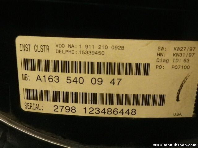 Kombiinstrument Tacho Mercedes-Benz 1911210092B 15339450 SW KW27/97 A1635400947