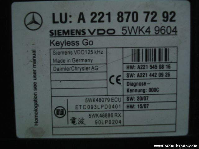 Steuergerät Wegfahrsperre Mercedes W221 S221 A2218707292 A2215450816 A2214420926