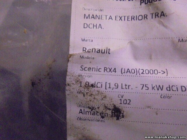 Türgriff Aussentürgriff außen rechts hinten Renault Scenic RX4 1.9 DCI 97114102