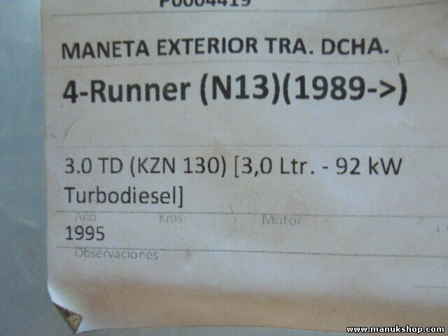 Türgriff Aussentürgriff außen rechts hinten 4Runner N13 1989-1995 RR PC AISIN