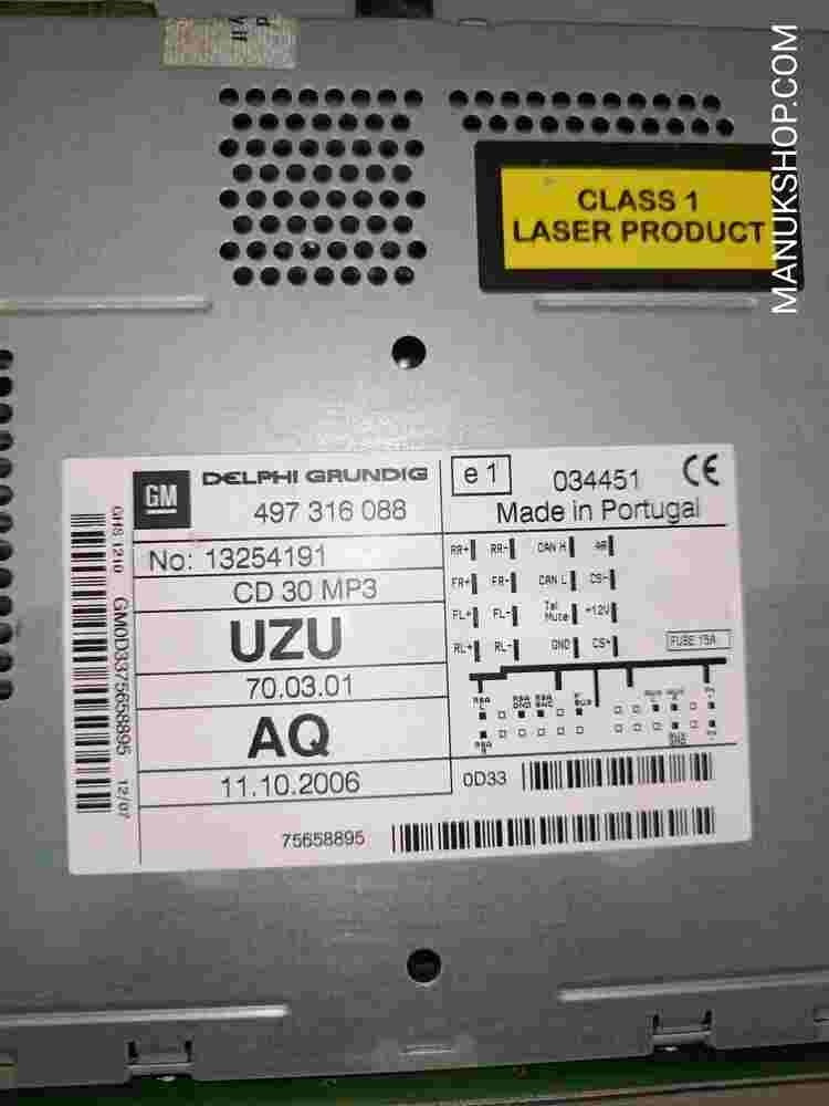 Radio CD FM AM Opel Corsa D Astra H Zafira B 13254191 497316088 CD 30 MP3 UZU AQ