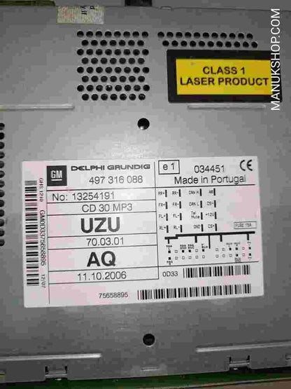 Radio CD FM AM Opel Corsa D Astra H Zafira B 13254191 497316088 CD 30 MP3 UZU AQ