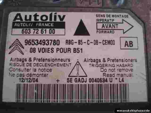 Airbagsensor Airbagsteuergerät  Citroen C4 AB 9653493780 603726100 603 72 61 00