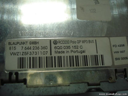 Radio CD VW 6Q0035152C 6Q0 035 152 C RCD200 POLO GP MP3 BVX 7 644 236 360