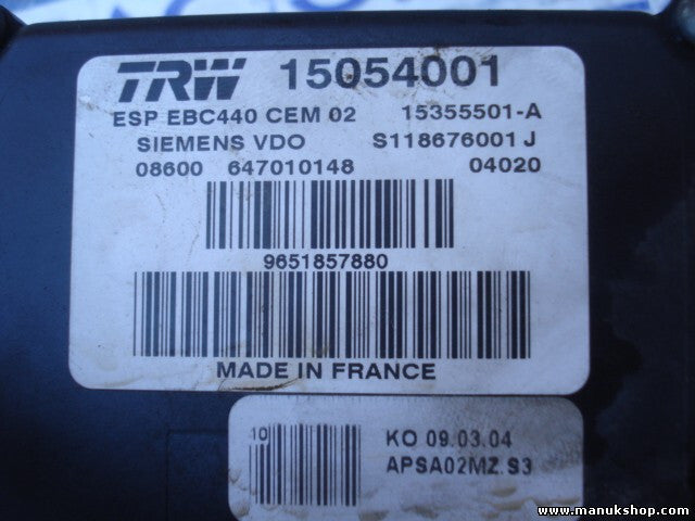 ABS Hydraulikblock Peugeot 407 9651857880 15054001 15355501A SIEMENS S118676001J