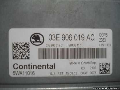 Motorsteuergerät Skoda Fabia 1.2 TDI 2010 03E906019AC Continental 5WA11016