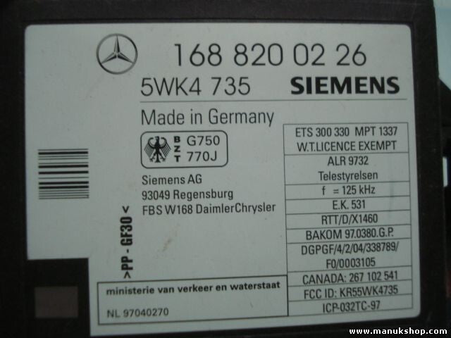 Steuergerät Wegfahrsperre Alarmmodul Mercedes-Benz W168 1688200226 5WK4735