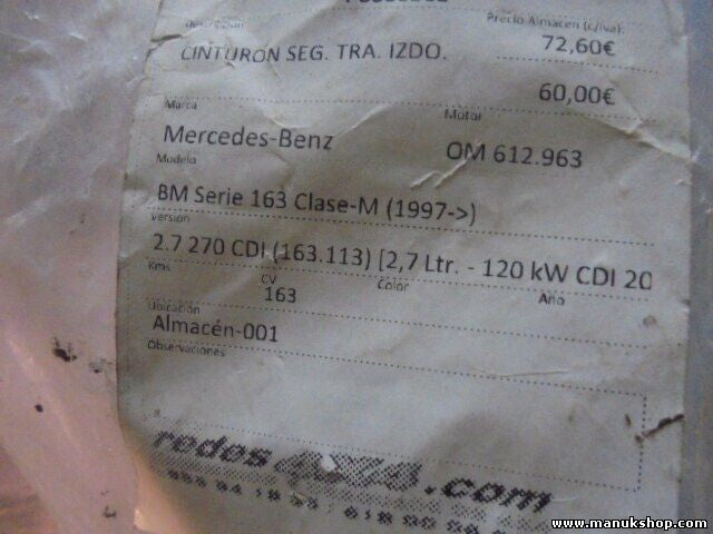 Sicherheitsgurt Gurt Mercedes-Benz ML 163 2.7 270 CDI 3000 348D 3000348D