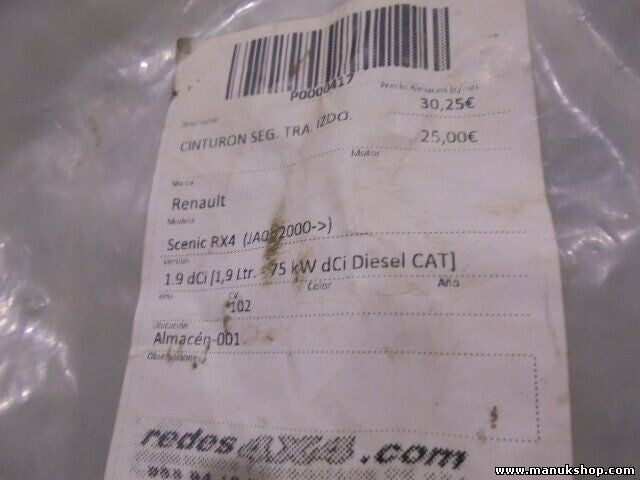 Sicherheitsgurt Gurt Renault Scenic RX4 1.9 DCI 75 KW 8200309239