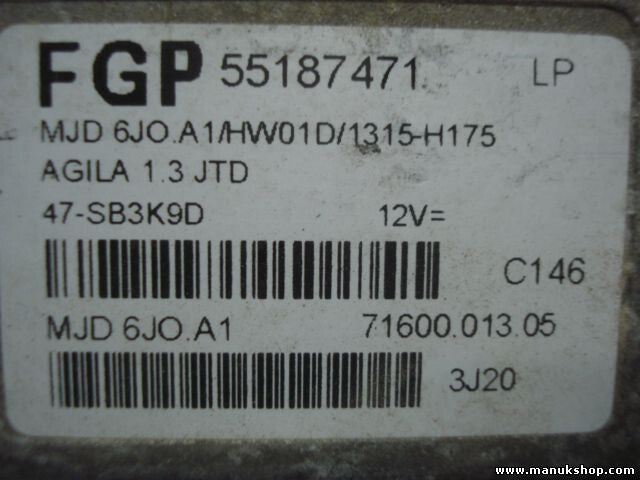 Motorsteuergerät Opel Agila 1.3 JTD 716001305 FGP55187471 MJD6JOA1