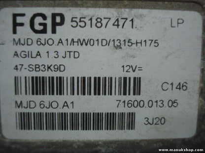 Motorsteuergerät Opel Agila 1.3 JTD 716001305 FGP55187471 MJD6JOA1