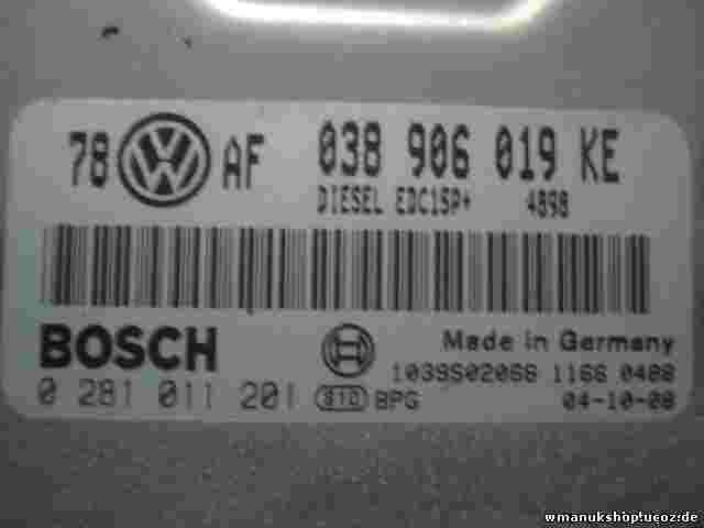 Motorsteuergerät VW Passat (3B) Skoda Superb AWX 038906019KE BOSCH 0281011201