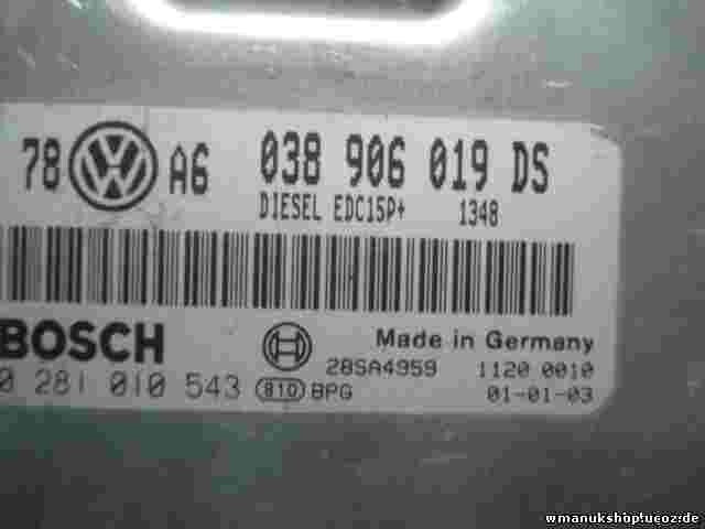 Motorsteuergerät  VW Volkswagen Passat TDI 1.9 038906019DS BOSCH 0281010543