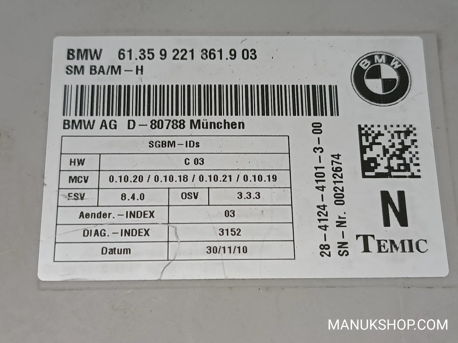 Sitzsteuermodul Steuergerät BMW X5 E70 X6 61359221861903 2841244101300 D80788