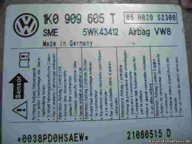 Airbagsensor Airbagsteuergerät  Golf V 1K0909605T 05 H020 S2300 SIEMENS 5WK43412
