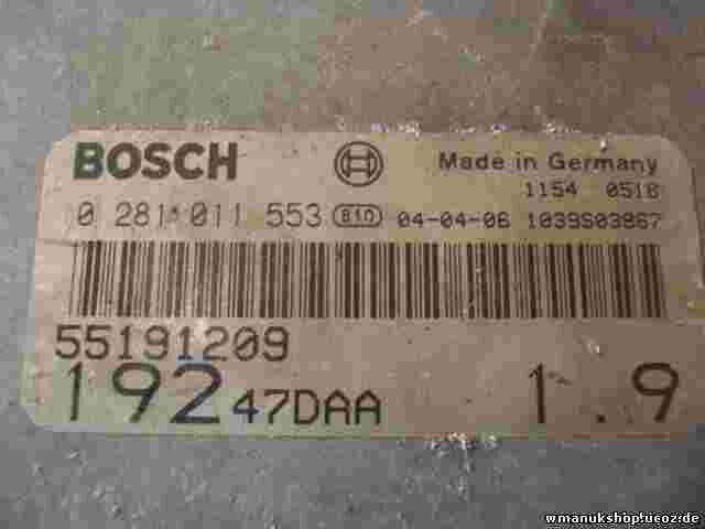 Motorsteuergerät  Fiat 55191209 0055191209 19247DAA  1039S03867 0281011553