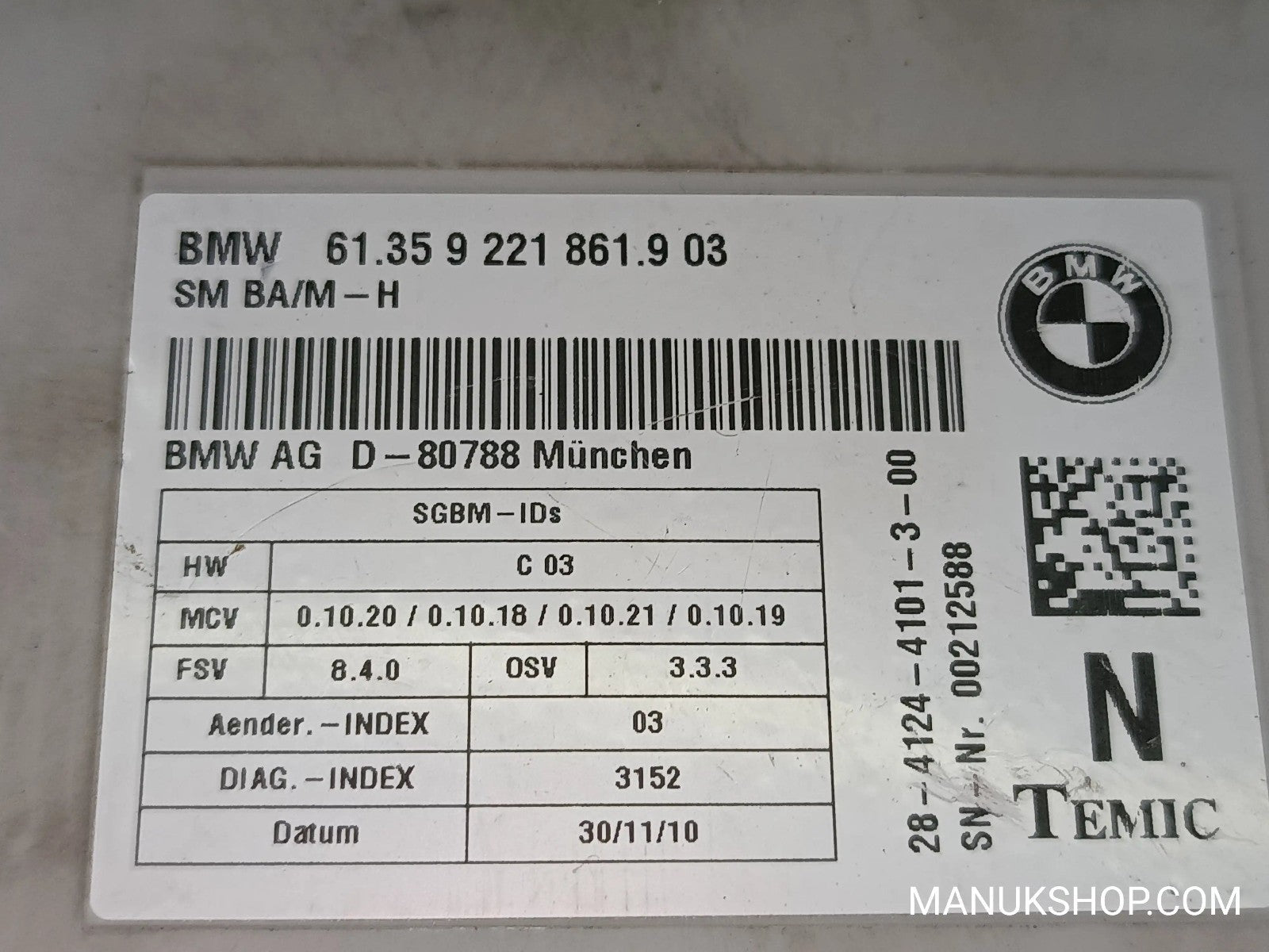Sitzsteuermodul Steuergerät BMW X5 E70 X6 61359221861903 2841244101300 D80788