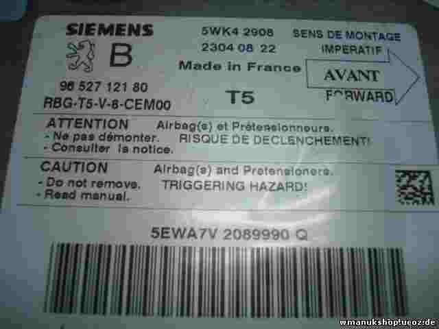 Airbagsensor Airbagsteuergerät Peugeot 307 9652712180 96 527 121 80 5WK42908