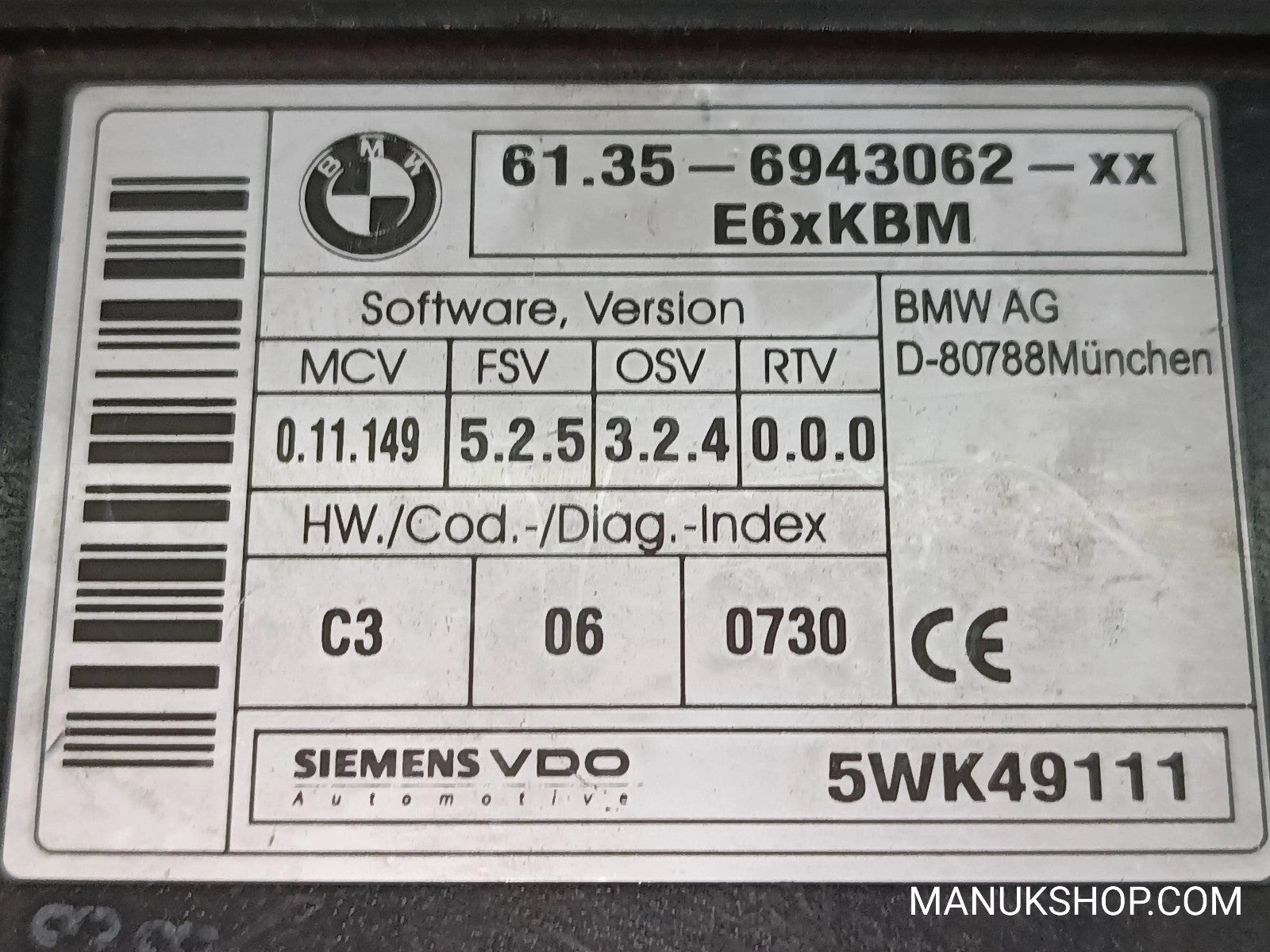 Karosseriesteuergerät BMW 5 E60 E61 61356943062XX 61.35-6943062 - XX 5WK49111
