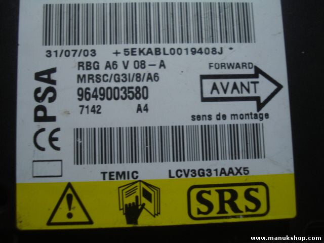 Airbagsensor Airbagsteuergerät Citroen C2 C3 9649003580 PSA TEMIC LCV3G31AAX5