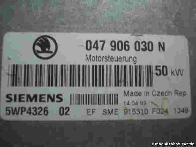 Motorsteuergerät  Skoda 047906030N 047 906 030 N SIEMENS 5WP4 326 02 5WP432602
