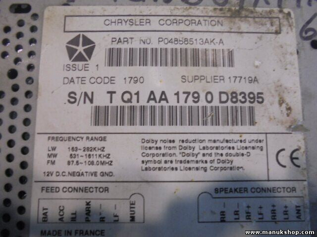 Radio CD WMA MP3  Jeep Grand Cherokee Chrysler 300M P04858513AKA P04858513AK A