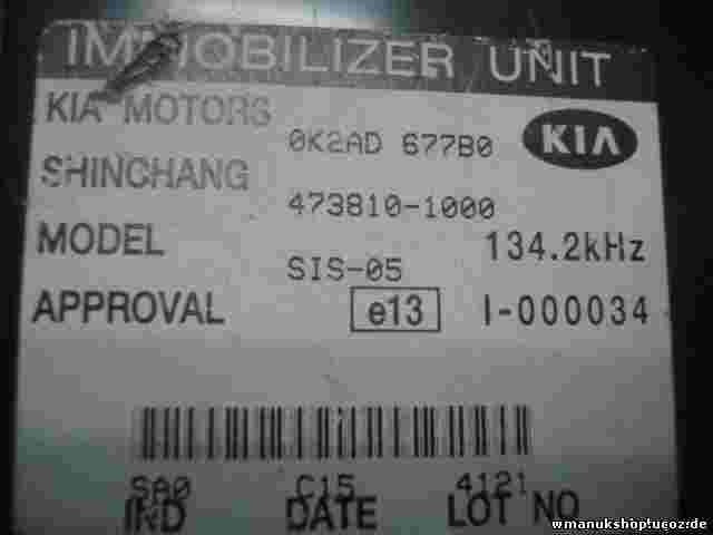 Steuergerät Wegfahrsperre Kia Rio Shinchang 0K2AD677B0 OK2AD677B0 4738101000