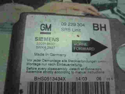 Airbagsensor Airbagsteuergerät Opel Astra G BH 09229304 SIEMENS 5WK42927