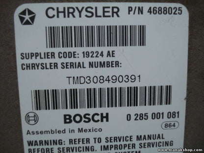 Airbagsensor Airbagsteuergerät Chrysler Voyager 4688025 19224AE 0285001081