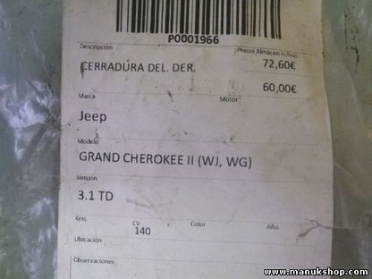 Türschloss vorne rechts Jeep Grand Cherokee II 3.1 TD CR 20 04589924AG