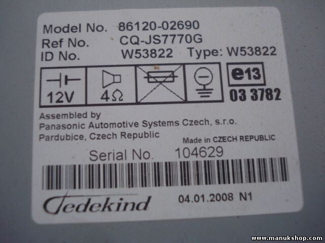 Radio CD Toyota Corolla TUNE-FILE 86120-02690 CQ-JS7770G 8612002690 CQJS7770G