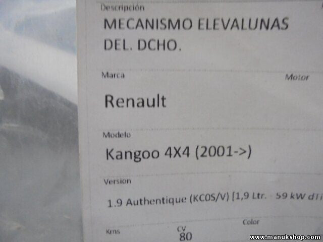 Fensterheber elektrisch Vorne rechts Renault Kangoo 1_ 1.9 2003 8200188551 0924