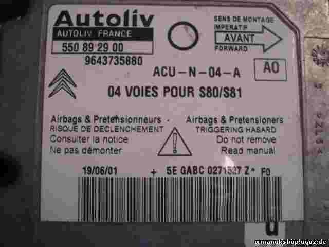 Airbagsensor Airbagsteuergerät Citroen Saxo (A0) 9643735880 550892900