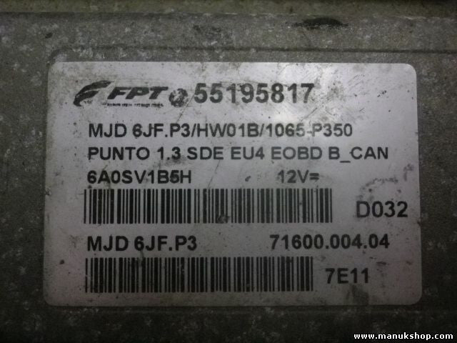 Motorsteuergerät Fiat Punto 1.3 12V 55195817 6A0SN835H 7160000404 MJD6JPP3