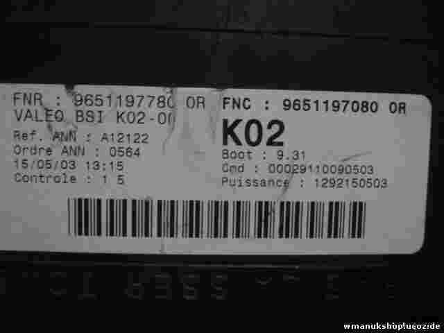 Sicherungskasten Peugeot 307 VALEO K02-00 FNR 9651197780 0R FNC 9651197080