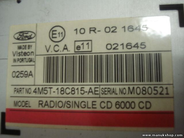 Radio CD Ford 6000 CD 4M5T18C815AE 4M5T-18C815-AE VISTEON