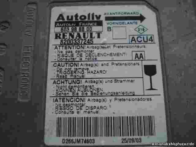 Airbagsensor Airbagsteuergerät   Renault Megane 2 II (AA) 8200337245 603988800 B