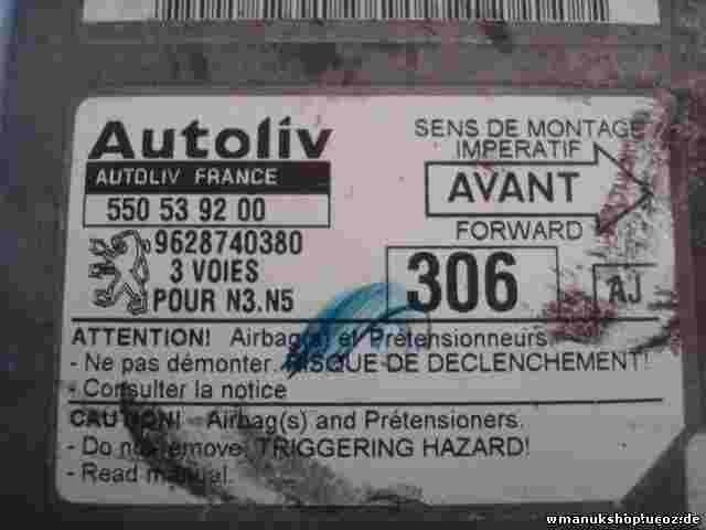 Airbagsensor Airbagsteuergerät Peugeot 306 (AJ) 9628740380 550539200