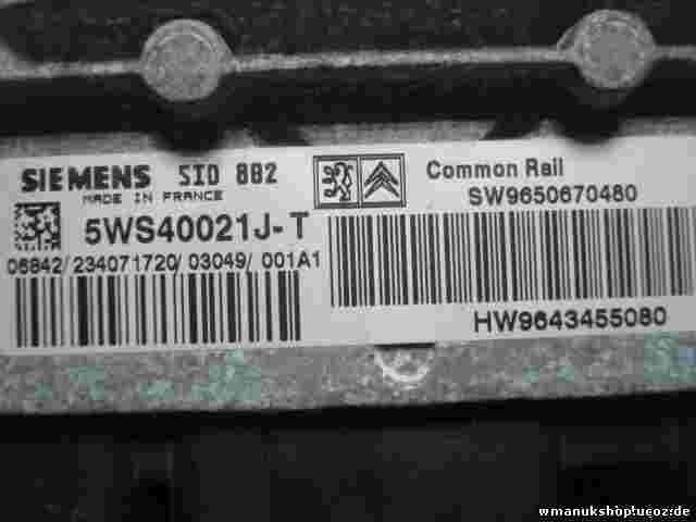 Motorsteuergerät Citroën C2 C3 SW9650670480 9650670480 HW9643455080 5WS40021J-T